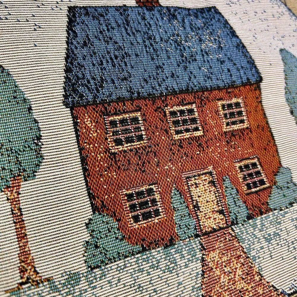 Cottage Core Vintage Woven Tapestry “Bless This Home” Throw Pillow Double Sided